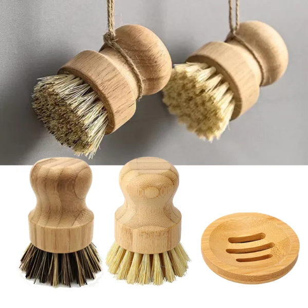 Bamboo Dish Scrub Brush with Soap Dish